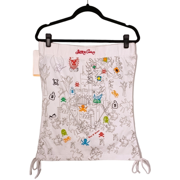 SOUR N CREAM Skull Castle Medieval Colorful Print White Strapless Top XL NWT - Picture 4 of 11